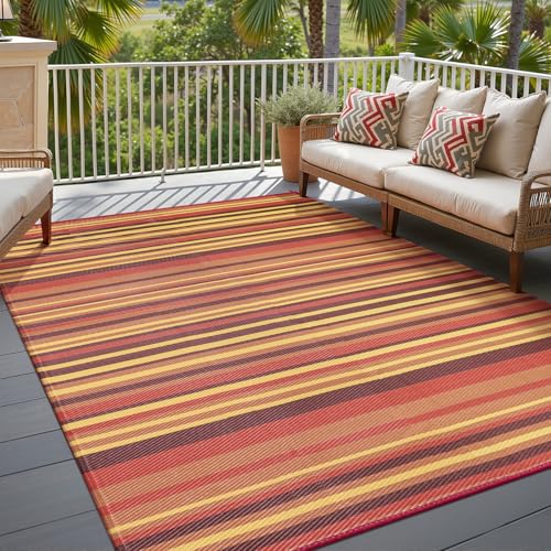 Outdoor Plastic Straw Rug Waterproof Patio 6x9 Red Orange Stripe Mat for Porch Camping RV Balcony Deck Courtyard Reversible Lightweight Durable Portable Carpet - color: Red/Orange, size: 6' x 9' (Rectangular)