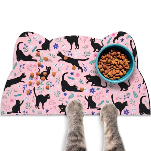 Cat Food Mats for Floor, Dog Water Bowl Mats Pet Feeding Absorbent Placemats for Food and Water Pink 23.6 * 13.7 inch - color: Dark Pink, size: Medium