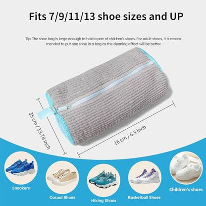 Shoe Washing Machine Bag for Cleaning, 2 360°Protect Sneaker Laundry Bag for Shoes Reusable Durable Fibers Adjustable Washer Bag with Zipper for Tennis Gym Sneakers Shoe Dryer (Grey)