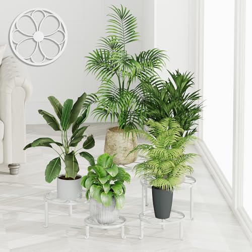 5 Pack Heavy Duty Metal Iron Plant Stand,Anti-Rust Iron Flower Pot Stand Holder for Multiple Display Plant Racks,Potted Plant Shelf for Living Room Balcony - color: Flower-White