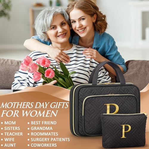 Personalized Gifts for Women, Initial Toiletry Bag Hanging Travel Organizer & Makeup Cosmetic Bag with Embroidery Letter Teacher Appreciation Gift Birthday Mothers Day Gifts for Mom Wife Friend Sister - style: P