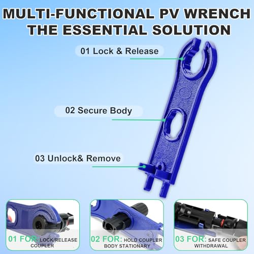 35PCS Solar Crimper Tool Kit, Solar Panel Cable MC4 Connectors 14-10AWG, 30 Pairs Male/Female Solar Connectors, 1PCS Solar Crimper, 1PCS Stripper, 2 PCS Spanner Wrench