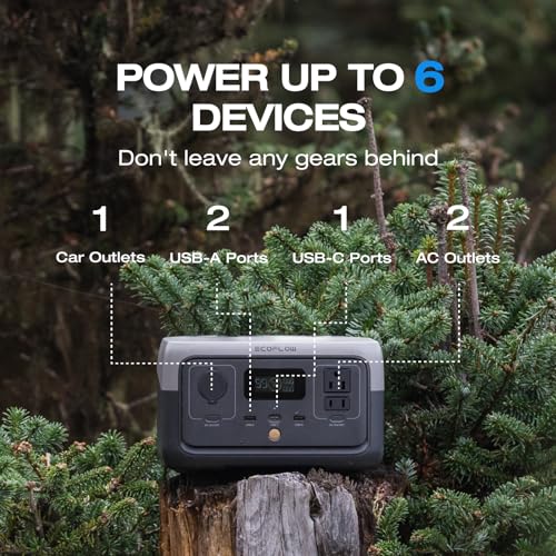 EF ECOFLOW Portable Power Station RIVER 2, 256Wh LiFePO4 Battery/ 1 Hour Fast Charging, 2 Up to 600W AC Outlets, Solar Generator (Solar Panel Optional) for Outdoor Camping/RVs/Home Use - style: RIVER 2