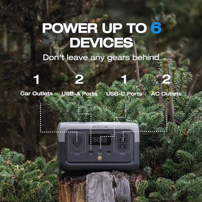 EF ECOFLOW Portable Power Station RIVER 2, 256Wh LiFePO4 Battery/ 1 Hour Fast Charging, 2 Up to 600W AC Outlets, Solar Generator (Solar Panel Optional) for Outdoor Camping/RVs/Home Use - style: RIVER 2