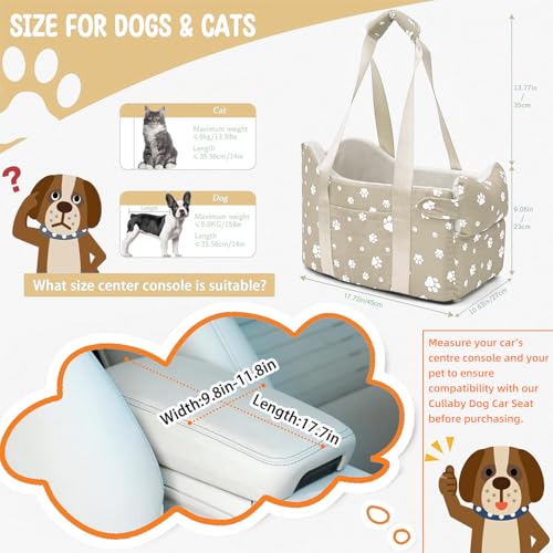 Dog Car Seat for Small Dogs (Under 15 lbs) – Center Console Pet Carrier with Safety Belt, Storage Pockets & Removable Washable Cover (Khaki Car Seat) - color: Khaki