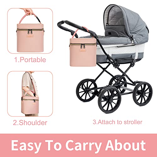 Mancro Breastmilk Cooler Bag Fits 6 Bottles Up to 9 Ounce, Insulated Baby Bottle Bag Comes with ice Pack and Shoulder Strap, Baby Bottle Cooler Bags for Daycare Nursing, Pink - color: Pink