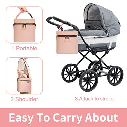 Mancro Breastmilk Cooler Bag Fits 6 Bottles Up to 9 Ounce, Insulated Baby Bottle Bag Comes with ice Pack and Shoulder Strap, Baby Bottle Cooler Bags for Daycare Nursing, Pink - color: Pink