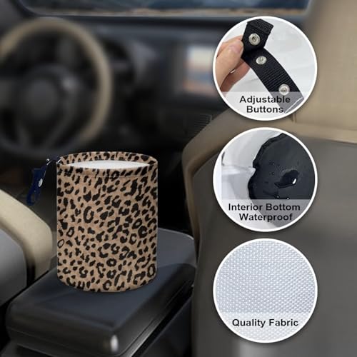 Renewold Car Trash Can, Leopard Print Animal Fur Texture Car Trash Bag, Automotive Garbage Cans with Button Straps, Foldable Trash Bin, Organizer Bag for Storage Tissure Toys Snacks Drinks - color: Leopard Print Animal Fur Texture