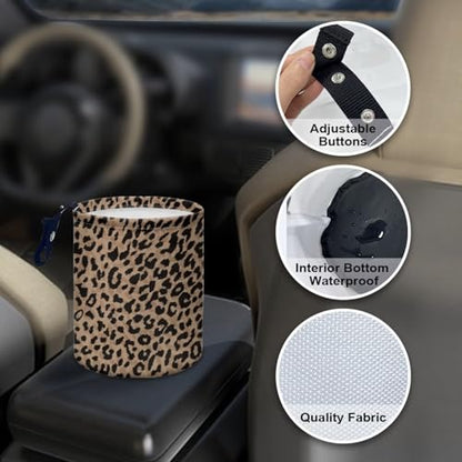 Renewold Car Trash Can, Leopard Print Animal Fur Texture Car Trash Bag, Automotive Garbage Cans with Button Straps, Foldable Trash Bin, Organizer Bag for Storage Tissure Toys Snacks Drinks - color: Leopard Print Animal Fur Texture