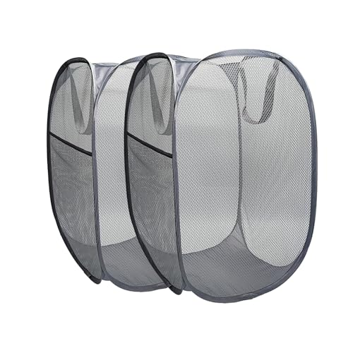 The upgraded pop-up laundry basket features a breathable side pocket mesh design, making it ideal for rooms, apartments, dormitories, travel, business trips, and children's storage(2, Gray) - color: Grey 2-piece