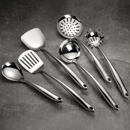 304 Stainless Steel Cooking Utensils Set, 11 PCS Long Large Metal Cooking Utensil Tools Set, Mirror Polished Kitchen Gadget Cookware and Kitchen Tool Set, Dishwasher Safe
