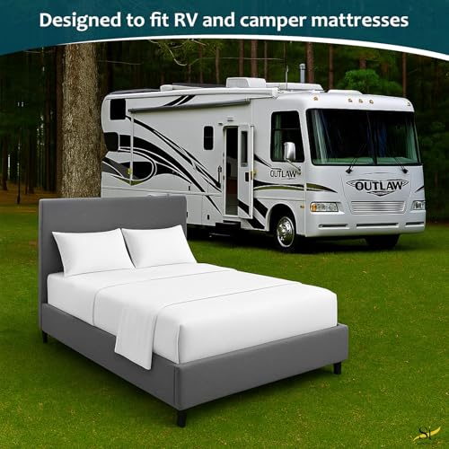 Shreem Linen Luxury 4 Piece Microfiber RV Sheet Set, Deep Pocket Fits Up to 10 inch, Soft, Wrinkle-Resistant, Camper, Travel Trailer Bedding, RV Full XL 48x80, White - color: White, size: RV Full XL - 48x80
