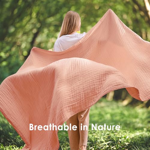 EMME Cotton Throw Blanket for Couch Soft Muslin Blankets 50"x60" Lightweight Breathable Blanket All Season Gauze Blanket, Pink - color: Pink, size: Throw (50" X 60")