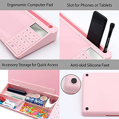 TOWON Desk Dry Erase Board with Detachable Calculator, Small Glass Desktop Whiteboard, Desktop whiteboard - Glass Dry Erase White Board- Desk Computer Buddy for Home Office Supply, Pink, 17 x 6 in - color: Pink Calculator