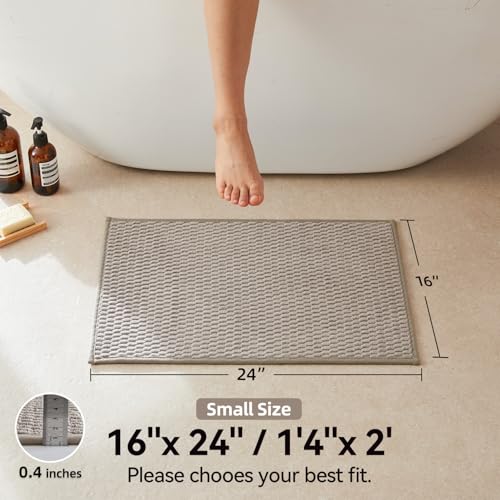 Triohero Bathroom Rugs Non Slip Washable, Super Absorbent Thin Bath Mat Small Quick Dry Low Pile Bathroom Rug, Beige 16"x24" - color: Beige, size: 16"x24"
