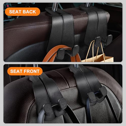 CoBak Extra Wide Car Seat Back Hooks, Premium Stitched Leather Headrest Hangers with Wide Slot Structure, Universal for Any-Width Purses, Handbags, Bags (2 Pack), Carbon Fiber Black - color: A-Wide Version - Carbon Fiber Black, size: 2-Hooks