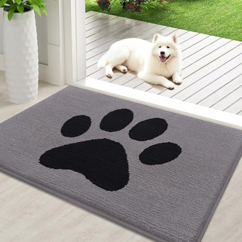Buganda Dog Door Mat for Muddy Paws, Absorbent Dirt Trapper Non Slip Indoor Doormats, Washable Low-Profile Mat for Mud Dogs, Entryway Carpet for Inside Floor (36x24 Inches, Grey) - color: Grey, size: 36.0"l X 24.0"w X 0.6"th