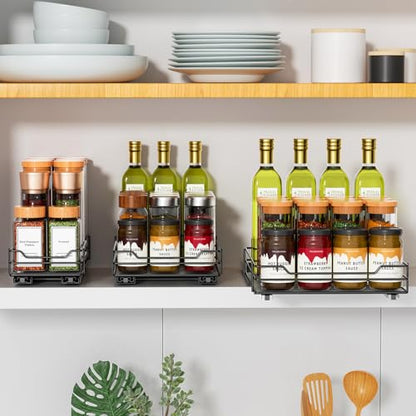 RCHYFEED Pull Out Spice Rack Organizer for Cabinet,Slide out Spice Organizer for Inside Cabinets,Heavy Duty Spice Organization for Kitchen and Pantry,Seasoning,Sauces(1-Tier,8.5" Wx10.5 Dx2.5 H) - size: 1 Tier-8.5''Wx10.5''Dx2.5''H