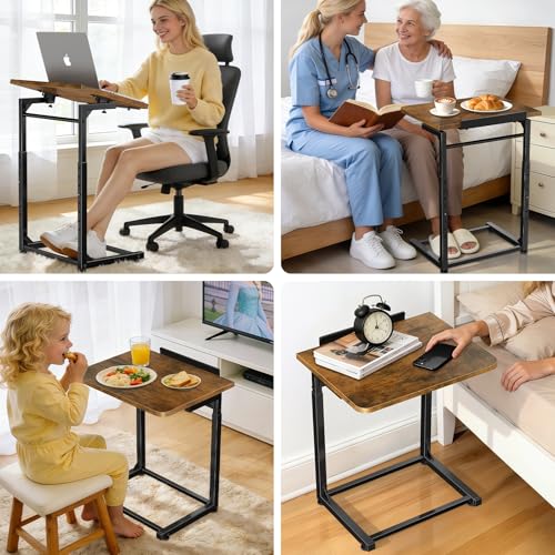 IHAITUN Tv Tray Table, Adjustable Height Couch Narrow Side Table,90° Tilt Angle Foldable End Table, Laptop Table with Phone & Tablet Slot Dinner Tray Desk for Living Room Table Sets (Brown) - size: 1 Pack