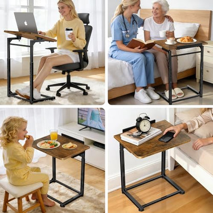 IHAITUN Tv Tray Table, Adjustable Height Couch Narrow Side Table,90° Tilt Angle Foldable End Table, Laptop Table with Phone & Tablet Slot Dinner Tray Desk for Living Room Table Sets (Brown) - size: 1 Pack