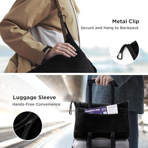 Bedsure Travel Blanket Airplane Compact with Storage Bag, Packable Blanket with Eye Mask, Lightweight 2-in-1 Travel Essentials, Functioned as Pillow for Airplane Comfort and Warmth, Black - color: Black