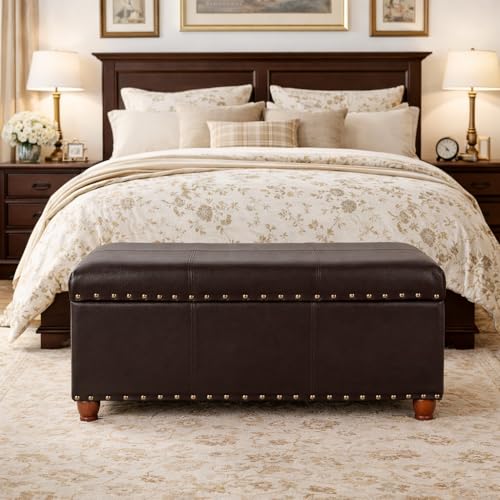 HomePop 40" Faux Leather Storage Cocktail Bench - Espresso - color: Espresso Brown
