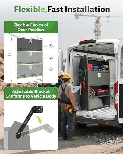 StarONE Heavy-Duty Adjustable Van Shelving with Lockable Door and Hooks, 42"W x 60"H x 13"D,Fit for Transit, Promaster, Chevy Express, Sprinter Mid/High Roof, Steel Cargo Van Storage for Jobsite Tools - size: 42"W x 60"H x 13"D
