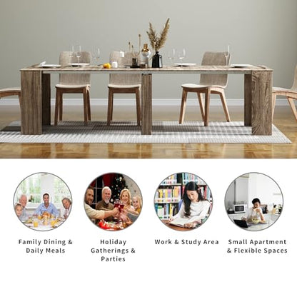 Extendable Dining Table, Transformer Extra Console Table for 1-12 People, Folding Space Saving Dining Room Table for Homes, Apartments, Oak - color: A2 Oak