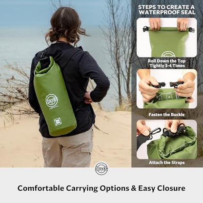 STOVER 5/10/25/30/40/55L Waterproof Dry Bag- Roll-Top Backpack w/Phone Case- Kayaking, Hiking, Camping, Boating- Men/Women - color: 10l Green, size: 10L