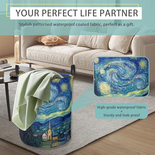 Starry Night Round Laundry Basket Collapsible Laundry Hamper with Handles Toys Clothes Organizer Bin For Home Bathroom Bedroom Dorm Nursery - color: Starry Night
