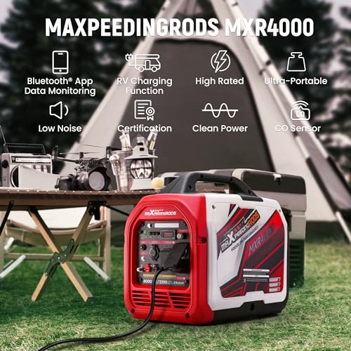 maXpeedingrods 4000 Watt Inverter Generator Portable, Bluetooth® App Remote Data Monitor, RV Ready, Gas Powered Generator with CO Alarm for Outdoor Camping, Home Backup - style: MXR4000+Gas+App Data Monitor