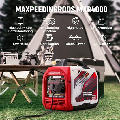 maXpeedingrods 4000 Watt Inverter Generator Portable, Bluetooth® App Remote Data Monitor, RV Ready, Gas Powered Generator with CO Alarm for Outdoor Camping, Home Backup - style: MXR4000+Gas+App Data Monitor