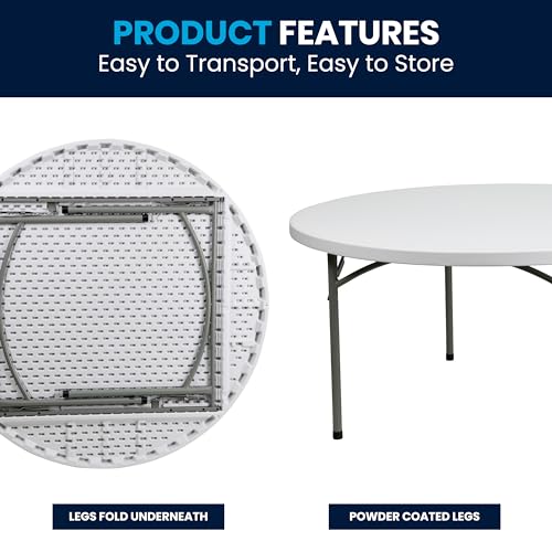 Flash Furniture 5' Round All-Occasion Plastic Folding Event Table for Parties and Trade Shows, Folding Banquet Table for Indoor/Outdoor Events, White - size: 5 Foot