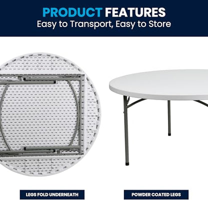 Flash Furniture 5' Round All-Occasion Plastic Folding Event Table for Parties and Trade Shows, Folding Banquet Table for Indoor/Outdoor Events, White - size: 5 Foot