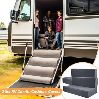 Grey RV Dinette Cushion Cover,Washable Elastic Cushion Slipcovers Stretchable RV Sofa Cover-Loveseat Sofa Furniture Protector for RV Camper Car Bench Seats, Backrest Cover Bench Cover