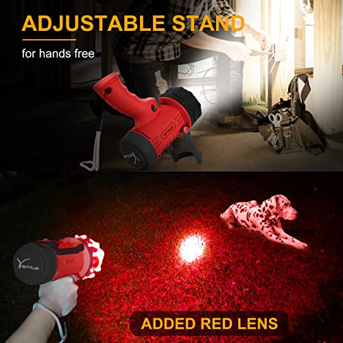 YIERBLUE Rechargeable Spotlight Flashlight with 2000,000 High Lumen LED, IP67 Waterproof Long Running Spot Light searchlight, Impact Resistant Handheld Spotlight with Foldable Stand and Red Lens - color: Red-Pro