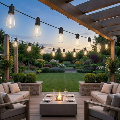 50FT LED Outdoor String Lights - 27 Shatterproof ST38 Edison Bulbs - Waterproof Patio Decor for Outside - Dimmable Bistro Cafe Hanging Lights - size: 50FT