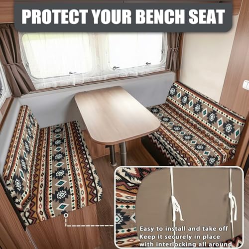 Aztec Floral Print RV Dinette Cushion Covers Replacement RV Camper Cushion Covers Stretch Camper Cushion Slipcovers for RV Sofa - color: Aztec Floral Print