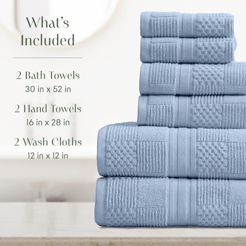Springtree Home 100% Cotton Bathroom Towel Set | 6 Piece Set - Blue Towels | Geometric Textured Design | Absorbent & Quick-Dry | Oeko-TEX® Standard 100 Cotton | Myla Collection - Blue Cashmere - color: Blue Cashmere, size: 6 Piece Set
