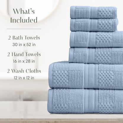 Springtree Home 100% Cotton Bathroom Towel Set | 6 Piece Set - Blue Towels | Geometric Textured Design | Absorbent & Quick-Dry | Oeko-TEX® Standard 100 Cotton | Myla Collection - Blue Cashmere - color: Blue Cashmere, size: 6 Piece Set