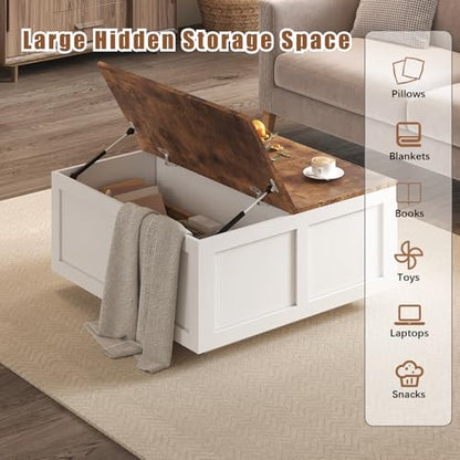HedoAjim Lift Top Coffee Table with Storage, 31.5" Square White Coffee Table with Large Hidden Storage, Wood Living Room Table Center Table for Living Room Dining Reception Room - color: Brown
