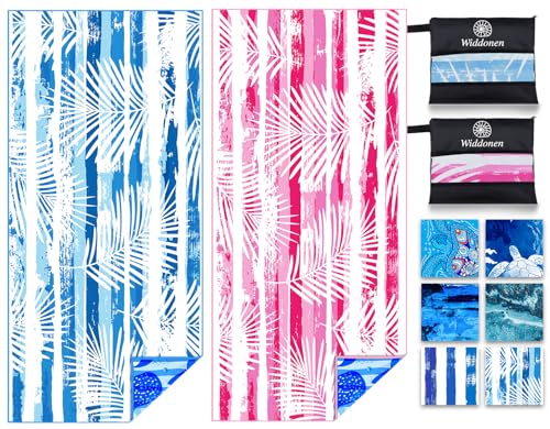 2 Pack Lightweight Thin Microfiber Beach Towel Sand Free Quick Dry Absorbent Compact Soft Pool Swim Travel Towels Extra Large Oversized Beach Accessories Packable Essentials Stuff Gifts for Adult - color: 2 Pack Blue Peank Leaves Dream World