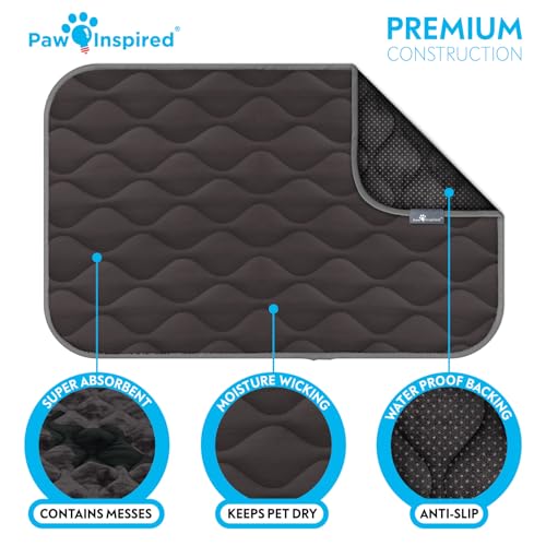 Paw Inspired Washable Padded Crate Mats for Dogs | 35” x 22” Pad, Fits 36-inch Kennels | Leakproof, Plush Pet Beds (Gray) - color: Gray, size: 36 Inch