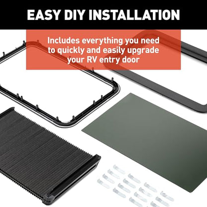 Lippert Thin Shade EcoCell Complete RV Window Kit for Entry Doors with Frame, Tinted Glass, Horizontal Blind, Sun-Blocking Protection, Easy Sliding Operation, Quick Installation - 2025009148