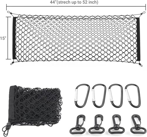 MICTUNING 2-Layer Heavy Duty SUV Truck Cargo Net, 44 x 15 Inch Universal Bed Net with Hooks, Adjustable Highly Elastic Storage Organizer Mesh Net Compatible for Pickup Truck SUV - size: 44 x 15 inches