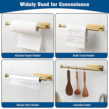 theaoo 2 Packs Paper Towel Holder - Under Cabinet Paper Towel Holder for Kitchen, Adhesive Paper Towel Roll Rack for Bathroom Towel, Wall Mounted Paper Towel Rack, Gold, SUS304 Stainless Steel - color: Gold 2pc