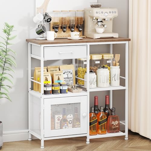 SWTYMIKI Coffee Bar Cabinet for Home - Farmhouse Coffee Stand Station Multi-Purpose Buffet Sideboard Cabinet with Drawers - Kitchen Bar Table for Living Room, Corner, Small Space, Oak - color: Oak - Standard, style: Coffee Station with Storage Cabinet