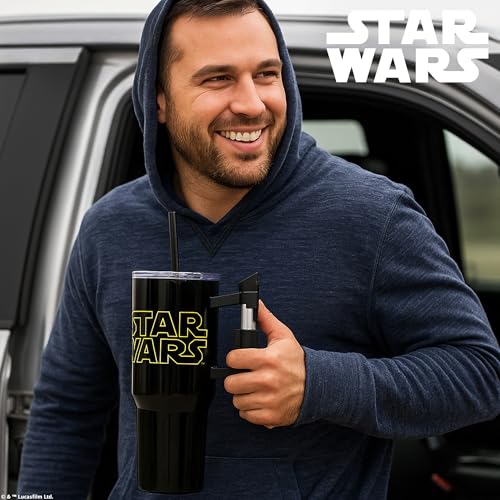 Bioworld Star Wars 40 Oz Stainless Steel Tumbler With Sculpted Lightsaber Handle - color: Star Wars Logo