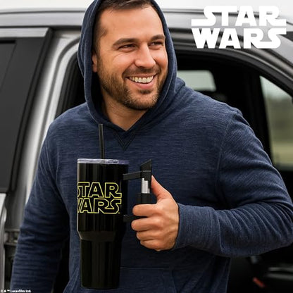 Bioworld Star Wars 40 Oz Stainless Steel Tumbler With Sculpted Lightsaber Handle - color: Star Wars Logo
