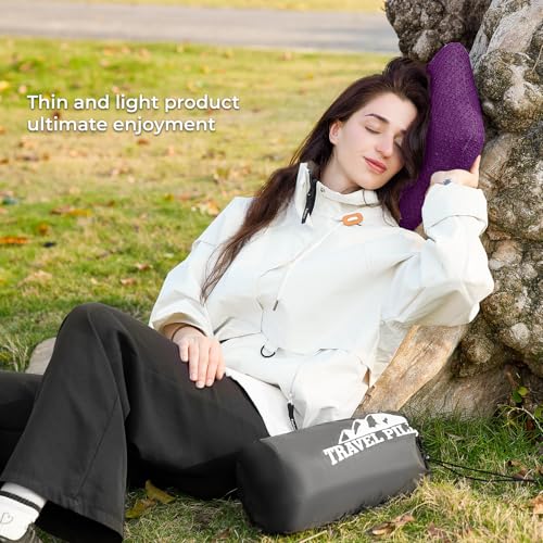 Travel Pillow Memory Foam Pillows, Camping Pillow-Compressible Medium Firm, Breathable Cover, Ideal Backpacking Hiking, Bed Pillows, Airplane and Car (Purple, M) - color: Purple, size: M-17.7*11.8in